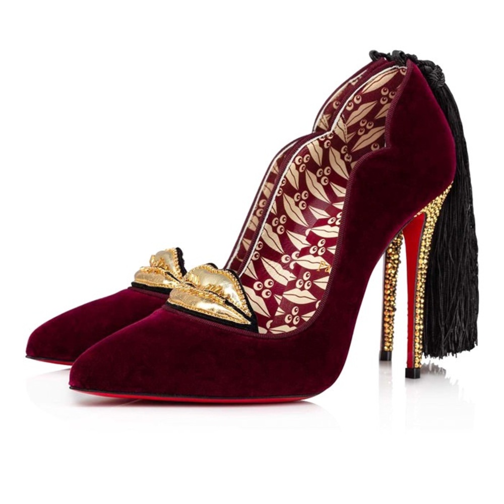 Louboutin Hot Chicks - Loubi Mystery Collection, Burgundy Velvet, Size 39 NWT
